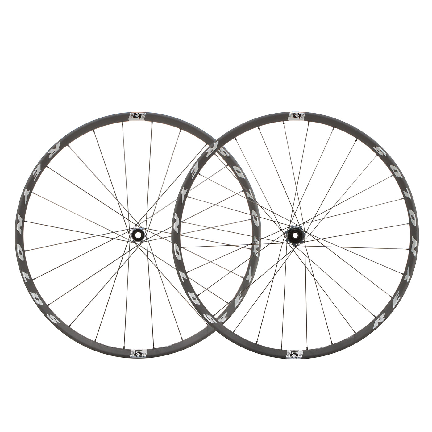 Pair of Reynolds XC bicycle wheels with a white background