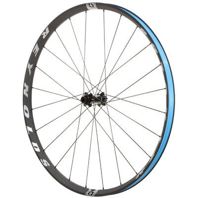 Reynolds 309 Expert XC carbon Bicycle wheel with blue rim and black spokes on a white background