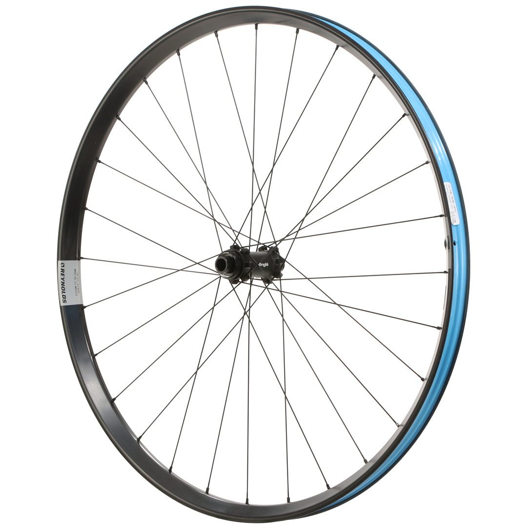 Reynolds Trail 309 XC carbon Bicycle wheel with blue rim on a white background
